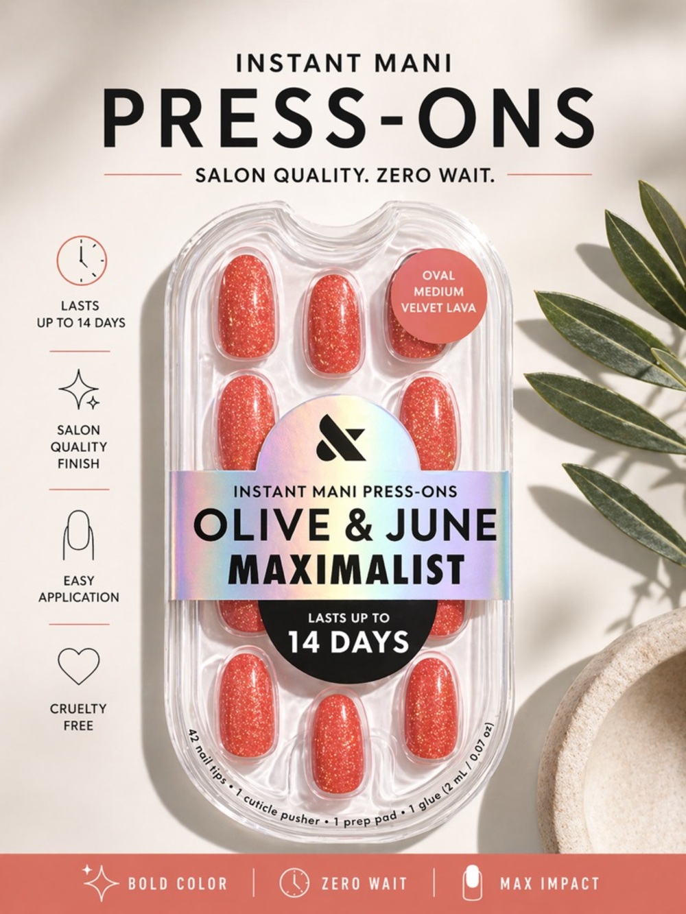 Olive & June Maximalist Press On Nails in Velvet Lava